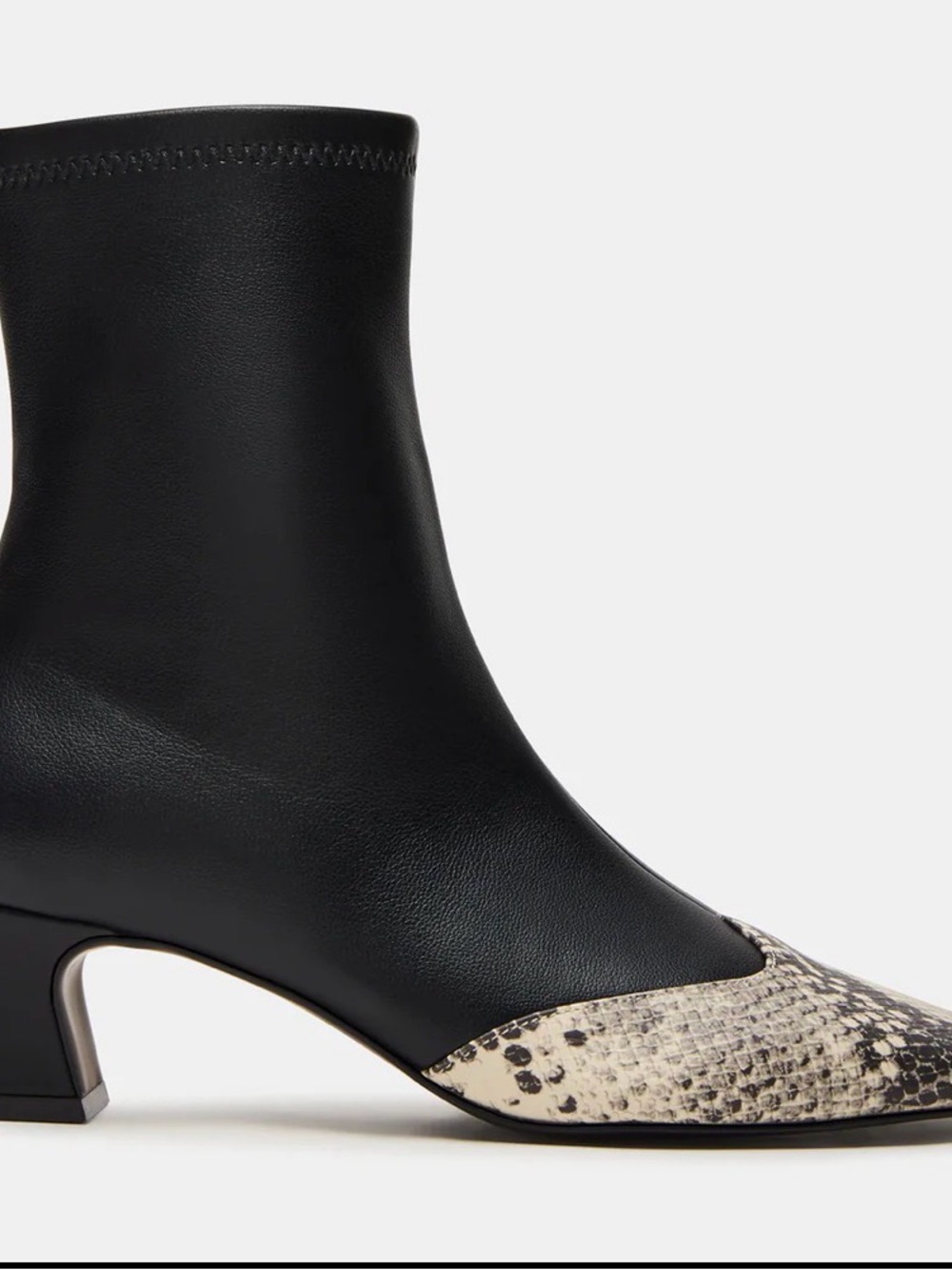 Steve Madden Black Ankle Boot with Snake-Print Toe Cap